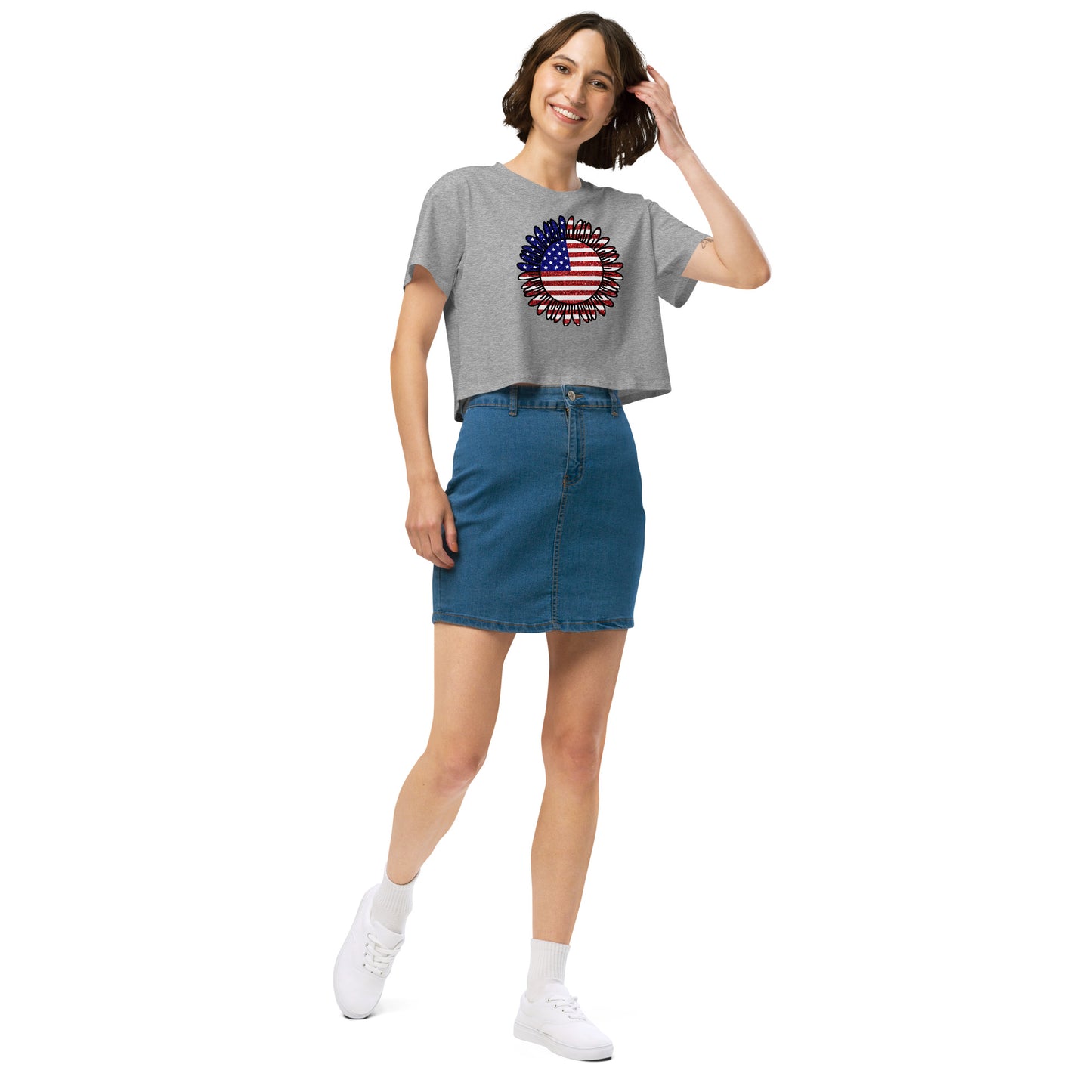 Women’s American Flag Sunflower crop top
