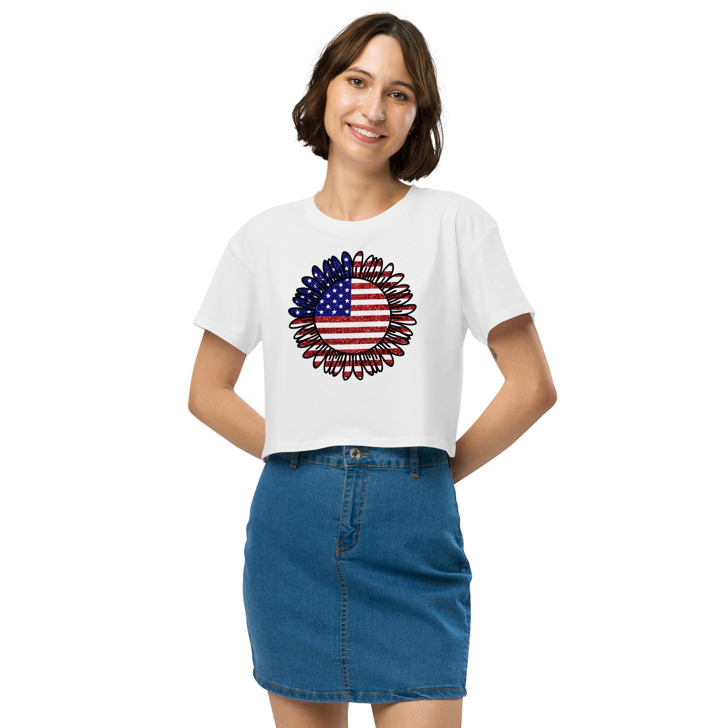 Women’s American Flag Sunflower crop top